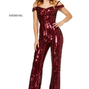 Wine/red sparkle jumpsuit